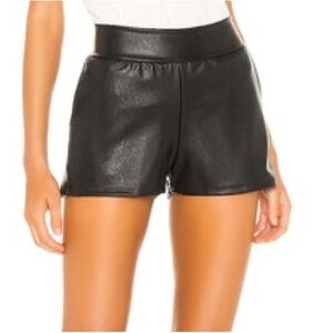 Revolve Commando Womens High Waist Vegan Faux Leather‎ Jogger Shorts Black Large